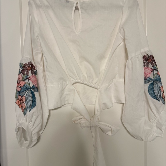 Embroidered balloon sleeve top. - Picture 2 of 3